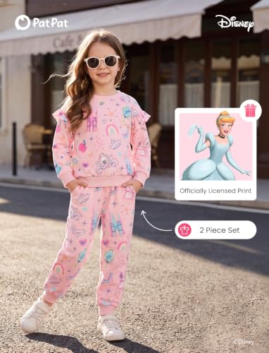 Image of Disney Outfits for Girls Long Sleeve Shirt Pocket Pant Toddler Sweatsuit | Officially Licensed丨Girls Clothes丨2-Piece Outfit丨Allover Print丨Ruffle Shoulder丨Jogger Pants丨Soft Feel丨Easy Care丨Mix & Match