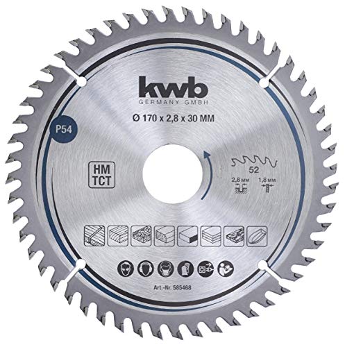kwb 585468 Hoja de sierra circular de precisión para madera y madera dura, Hoja de sierra de precisión fina, 170 x 30 mm