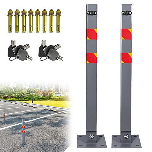 XMTECH 2x Barrière de Parking Rabattable, Poteau de stationnement y compris 3 clés