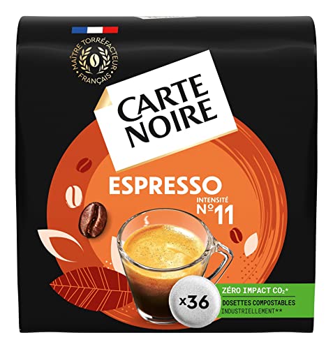 Carte Noire, Expresso N°11, 360 Dosettes de Café Compostables Compatibles avec les Machines à Café Senseo, pour un Café Aromatique et Équilibré, 100% Arabica, Intensité 11, 10 Paquets de 36 Dosettes