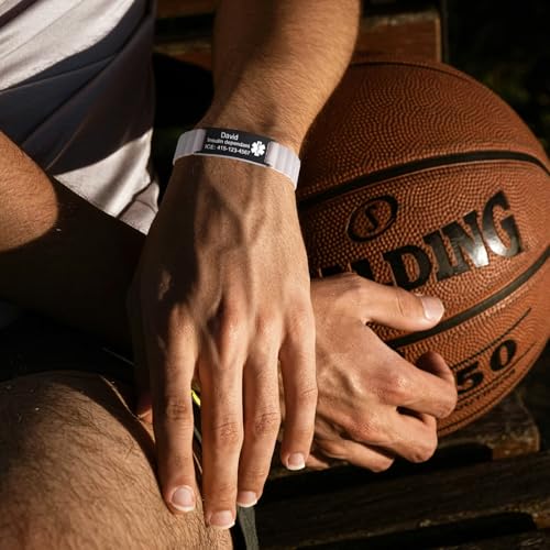 Comfortable Custom Medical Alert Bracelets for Women Men, Personalized Engraved Medical Bracelet with Adjustable Magnetic Silicone Strap, Waterproof Diabetic Wristband Id Bracelets for Sports2
