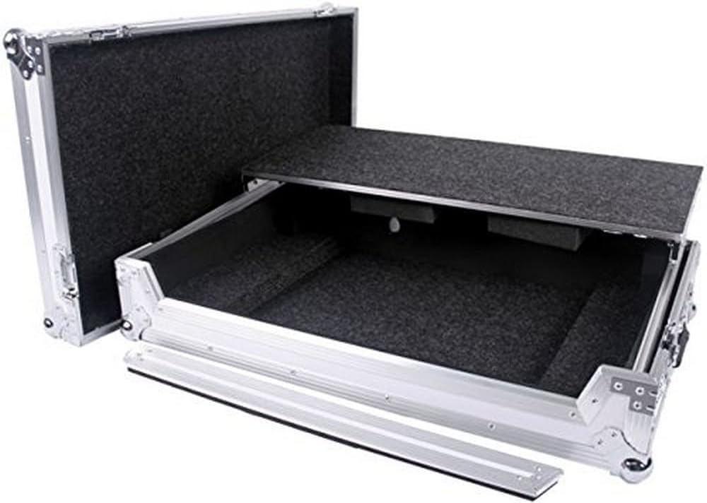 DEEJAY LED Fly Drive Case To Hold One Pioneer XDJ-RX All In One System with Laptop Shelf In White - TBHXDJRXLTWHITE