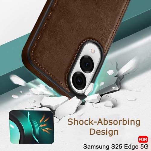 Image of TheGiftKart Genuine Leather Finish Back Cover Case for Samsung Galaxy S25 Edge 5G | Shockproof Design | Camera & Screen Protection | Stunning Minimalist Design Back Cover Case (Brown)