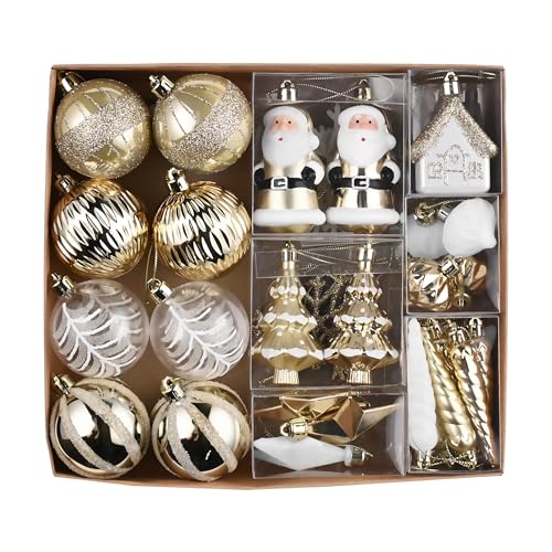 Valery Madelyn Christmas Tree Ornaments Set for Valentines Day, 40ct White and Gold Shatterproof Christmas Tree Decorations Bulk, Elegant Hanging Ball Ornaments for Xmas Trees Holiday Wedding Decor