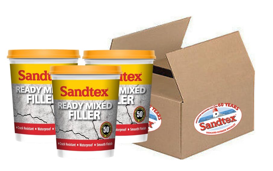 Sandtex Ready Mixed Masonry Filler 1.5 Litre | 3 x 500ml Tubs | Exterior Wall Filler Repairer | Fast Drying