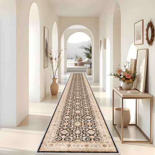 YOUFORTONG 3x20 Extra Long Runners for Hallways: Soft Kitchen Rug Non Slip Rug Runner with Rubber Backing for Bathroom Washable Non Shedding Farmhouse Runner Rug (Black, 3X20)