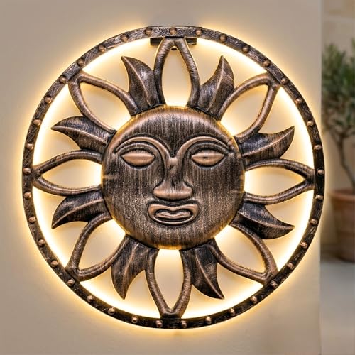 Spetebo Solar Wandbild Sonne in Bronze mit 25 LED - 37 cm