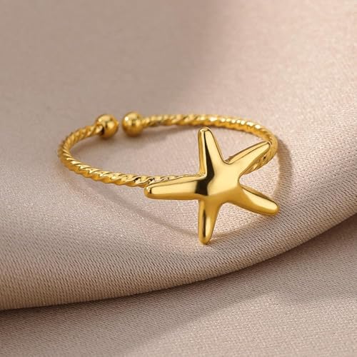 1PCS Starfish Ring, Gold Tone, Fashion Jewelry for Women, Trendy Accessories for Casual Wear, Stylish Adjustable Ring for Everyday Use (Golden)