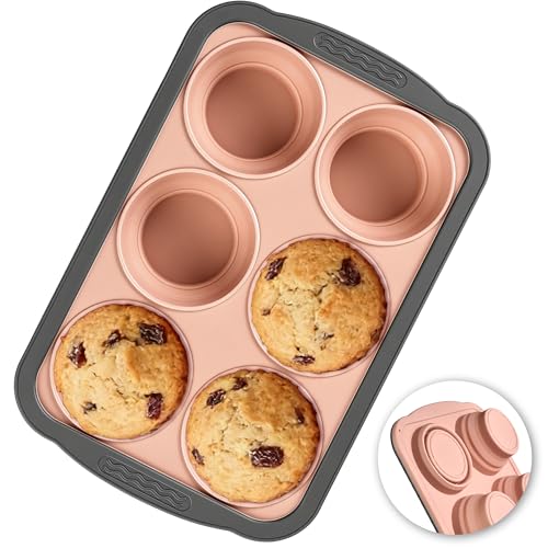 HE-SANQI Silicone Muffin Pan - 6 Cups Regular Size Cupcake Pan Egg Bite Molds Muffin Pans for Baking - Nonstick, Easy to Pop, Bakeware for Oven Dishwasher Safe, BPA Free (6-Cups Pink)