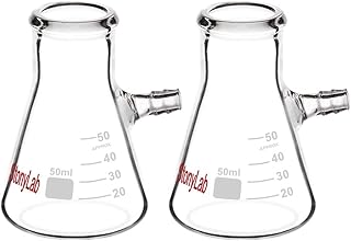 StonyLab 2-Pack 50ml Borosilicate Glass Filtering Flask, Bolt Neck with Tubulation