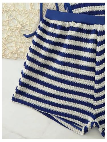 Image of RoseSeek Women's 3 Piece Striped Bikini Shorts Sets Knit Boyshort Swimsuit