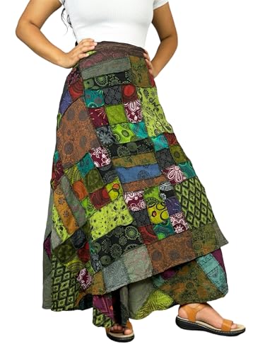 Image of Agan Boho Maxi Wrap Skirt for Women, Tie Dye Cotton Long Flowy Summer Skirt