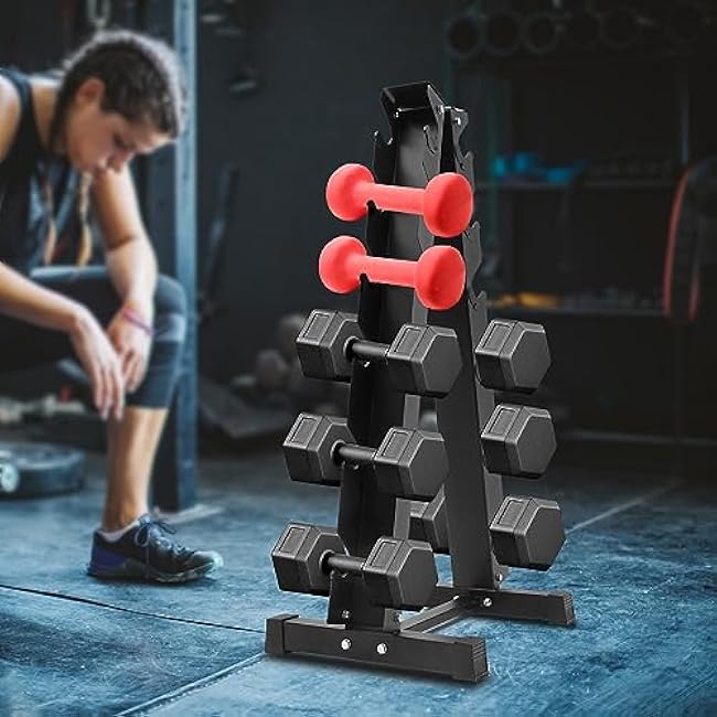 6 Tier Dumbbell Rack Stand Only, Small Dumbbell Rack Hand Weight Tower Stand Compact A Frame, Compact Weight Rack for Home Gym Dumbbells, 660lbs Weight Capacity, Black