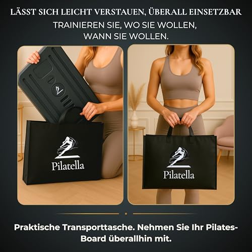 Pilatella - Pilates Board für zuhause - Reformer Pilates Maschine, Mini Pilates Reformer Board, Reformer für Pilates Premium schwarz mit E-Book (10 Übungen enthalten) für aktive Frauen