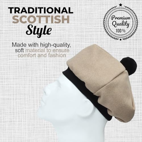 Image of Scottish Tam O' Shanter Hat Tartan Bonnet Pom Pom Wool Flat Cap One Size