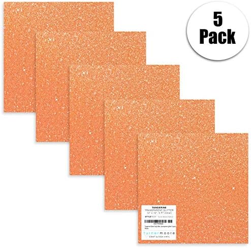 Tangerine Orange Glitter Vinyl - 12" x 12" Transparent Glitter Vinyl Sheets for Silhouette Cameo, Maker, Explore by Turner Moore Edition (Tangerine, 5-Pack)