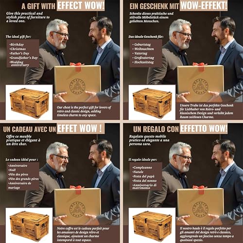 Caja de madera multifuncional CREATIVE COOPER arcón rústico de roble macizo 77x49x45 cm 8