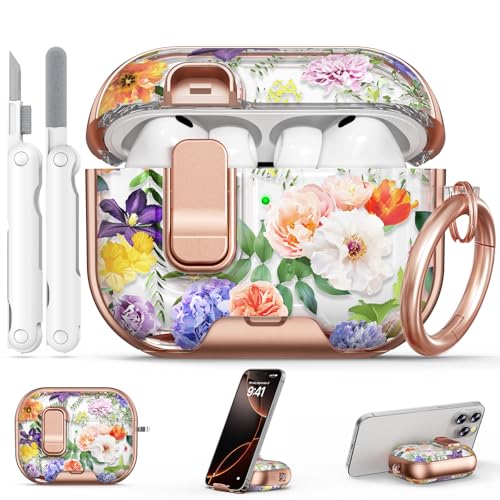 Image of for AirPod Pro 3 Case 2025, with Safty Lock & Phone Stand for Floral AirPod Pro 3 Generation Case Cover for Women Girly, iPod Pro 3 Cases with Keychain & Cleaner Kit -Seven-Color Flowers