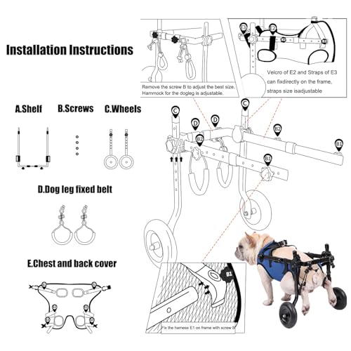 Fauteuil roulant pour chien réglable et pliable, idéal rééducation pattes arrière XS
