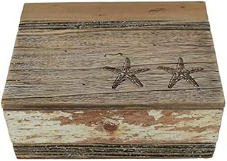 Prezents.com Nautical Starfish Box Keepsakes Chest Memory Box Perfect For Shells & Making Beach Holiday Themed Memories Made From Reclaimed Wood Handcrafted Rustic Natural Wood