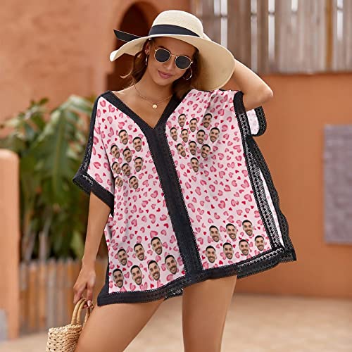 Personalized Women's Flowy Beach Kimono Custom Face Photo Long Bikini Cover Up Funny Swimsuit Open Front Cardigan2