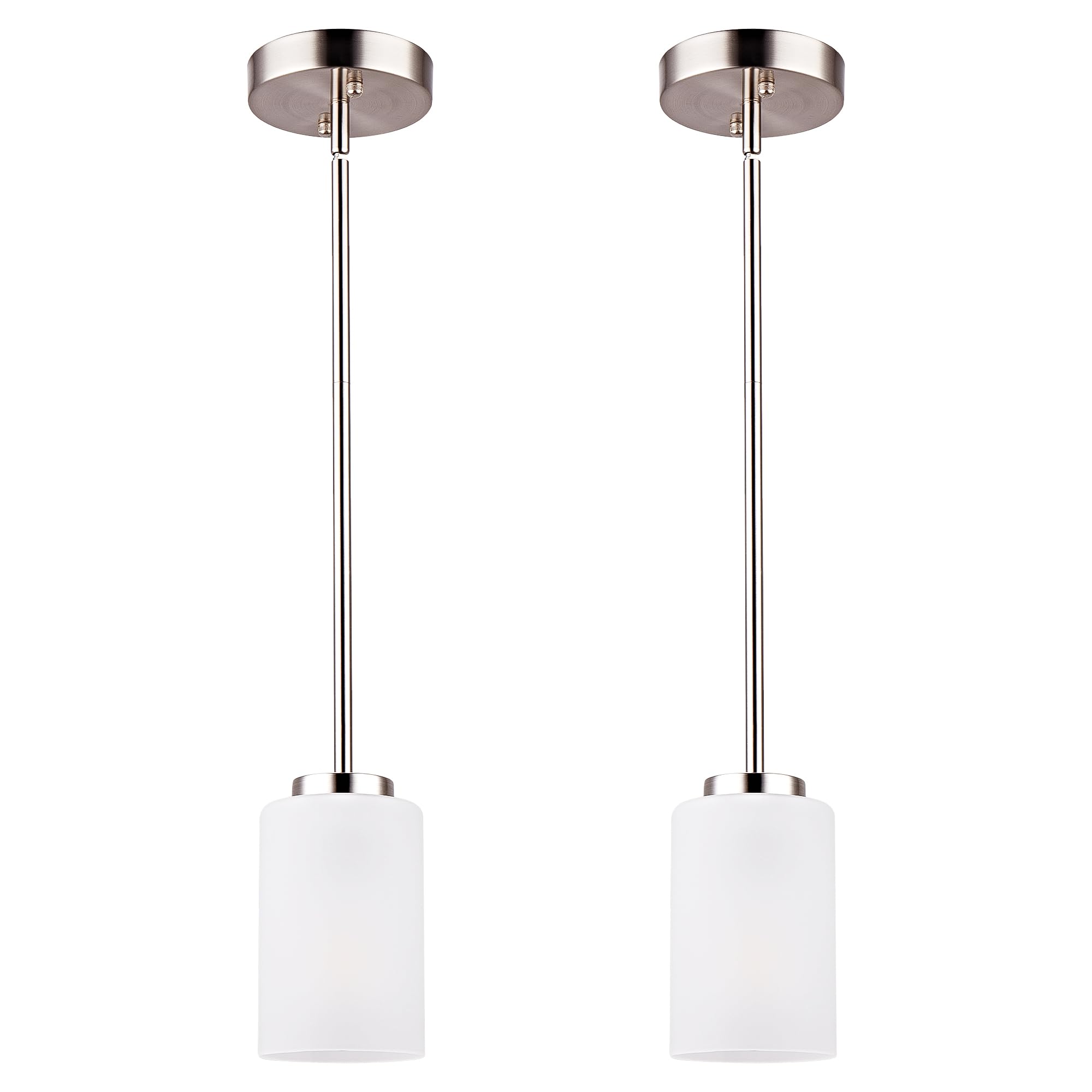 Photo 1 of WYNEYET 2 Pack Pendant Light Fixtures, Adjustable Brushed Nickel Hanging Ceiling Lights with White Frosted Glass Shades, House Indoor Light for Kitchen Island Bedroom