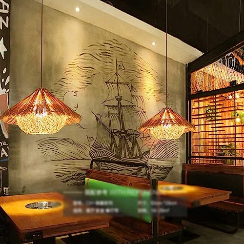 Iluminación de comedor con lámpara de ratán tejida para renovar techos rústicos 3
