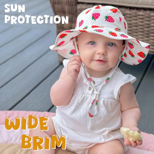 Image of HONGTEYA Baby Sun Hat Toddler Girl Beach Hat Sun Protection Adjustable Outdoor Summer Wide Brim Bucket Hat for Infant Kids