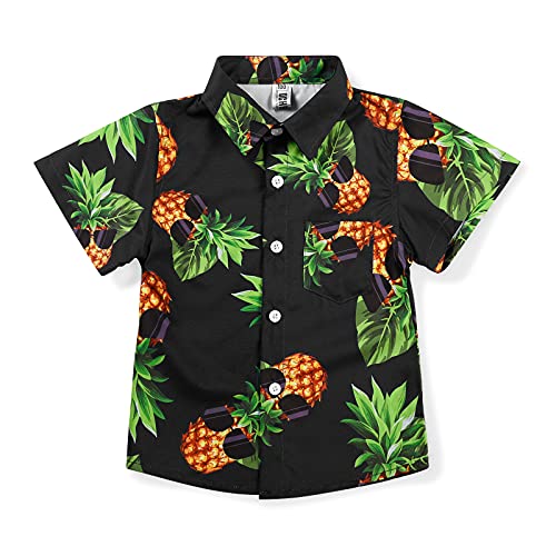 Image of OCHENTA Boys Hawaiian Shirt Pineapple Print Button Down Short Sleeve Kids Tropical Beach Summer Shirt 2T-13 Years