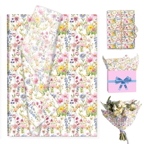 Papier de soie fleurs sauvages aquarelle pour emballage cadeau chic
