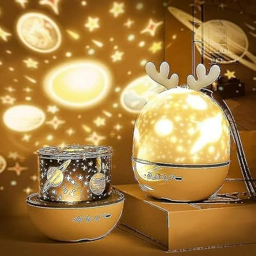 Proyector Estrellas Infantil con Bluetooth y Caja Musical - Planetario Navidad Lámparas de techo y escritorio Luces Decoración Hogar - dormir mesa luces led habitacion bebe musica (RENO 1)