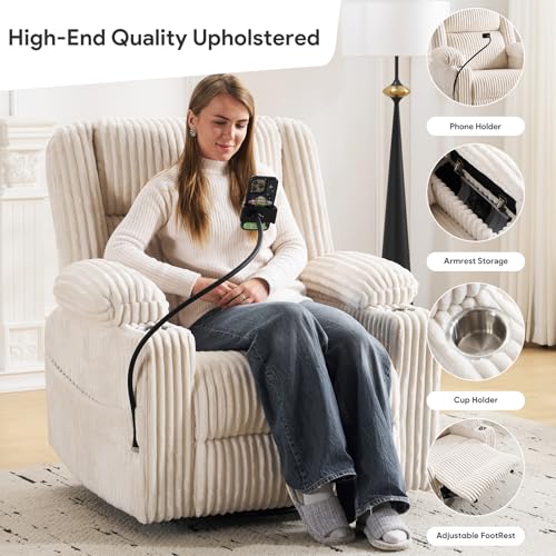 Sillón reclinable de terciopelo beige cómodo miniatura 5