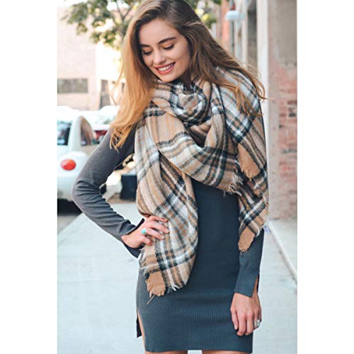 Flannel Blanket Scarf for Women - Winter Fall Plaid Frayed Scarf3