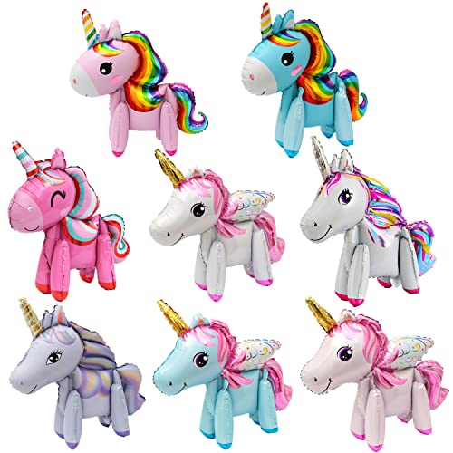 Folienballon Einhorn,8 Stück 3D Einhorn Luftballons,Folienballon Einhorn Set,Einhorn Luftballons Helium,Walking Einhorn Ballon,Einhorn Ballons Geburtstag,Aluminiumfolie Einhorn Luftballons Cover