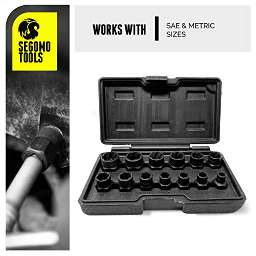 Segomo Tools 13 Piece Lug Nut and Bolt Extractor Removal Metric and SAE Socket Tool Set 8 - 19mm - Thumbnail 2