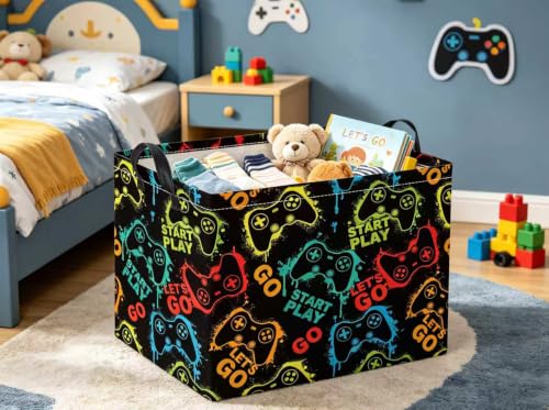 Image of Rectangular Baby Storage Basket Boys for Home Kitchen Girls Cute Storage Bin Organizer Shelf Book Room Decor(Games)
