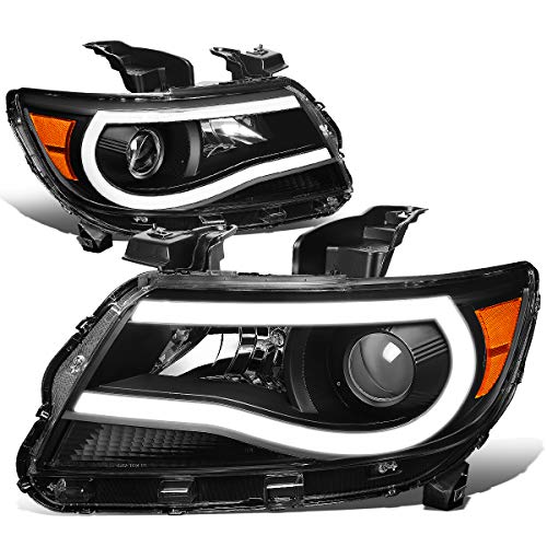 DNA MOTORING HL-LB-CCO15-BK-AM-T2 Black Amber LED DRL Projector Headlights Compatible with 15-23 Chevy Colorado