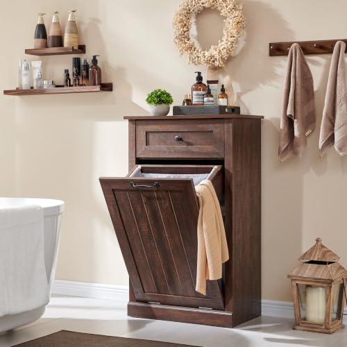 Image of IFBUY Tilt Out Laundry Hamper Cabinet, Trash Can Cabinet, Brown