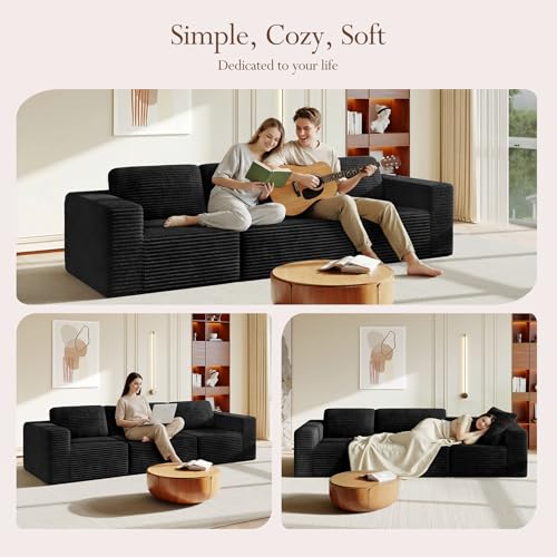 Image of Vesgantti 119 inch Modular Sectional Sofa, Corduroy Cloud Couch with Deep Seating & Spring Support, 3 Seater Flexible Layout Sofa, Boneless Couch for Living Room & Apartment, No Assembly Required, Black