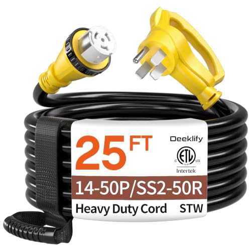 Deeklify 25FT 50 Amp Generator Cord NEMA14-50P/SS2-50R with Twist Lock | 50 Amp RV Extension Cord...