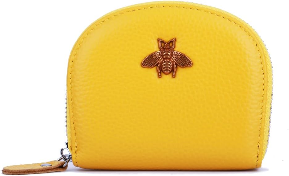 RFID Blocking Leather Credit Card Holder Wallet For Women Small/Medium Zipper Cute Card Case Mini Zip Wallet Compact Multi-Card Wallet (Yellow, Medium)