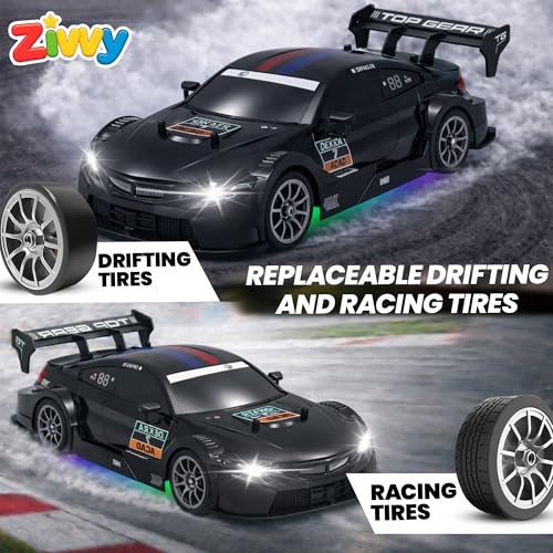 Image of Big Remote Control Car Black | 2.4G Rechargeable Remote Control Car with 100m Range | Smoke Effect, LED Lights & Music | High-Speed Drift Toy | Best Gift for Boys & Girls 2 3 4 5 6 7 8+ Years