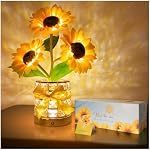 Sunflower LED Lamp,USB Rechargeable Touch Night Light, 3 Color Stepless Dimmable,Small Battery Flower Decor for Bedroom, Restaurant, Bar – Birthday, Mother’s Day,Wedding Gifts for Women,Mom