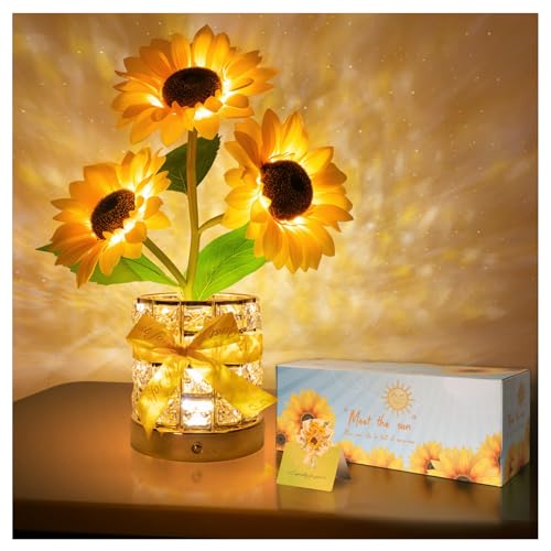 YWYWLED Sunflower LED Lamp,USB Rechargeable Touch Night Light, 3 Color Stepless Dimmable,Small Battery Flower Decor for Bedroom, Restaurant, Bar – Birthday, Mother’s Day,Wedding Gifts for Women,Mom