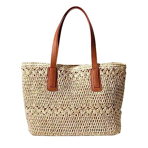 Bolso de paja para playa para mujer, bolso tote grande para vacaciones, bolso tejido con asa para hombro, color beige miniatura 4