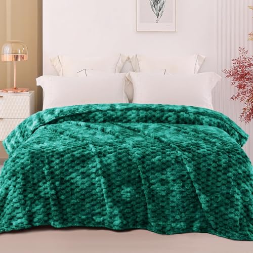 Image of Exclusivo Mezcla Fleece Queen Blanket for Bed, Extra Large Fuzzy Tie-dye Teal Bed Blankets, Soft Cozy Plush Sofa Throws for All Seasons, 90x90 Inches