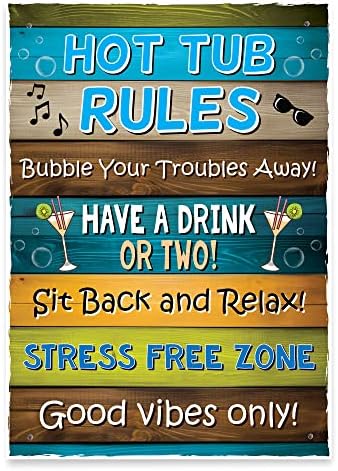 Red Ocean Funny Hot Tub Rules Wall Plaque - Novelty Hot Tub Outdoor Garden Sign For Outside - Hot Tub Accessories - Spa Home Decor Signs - Hot Tub Signs For Garden