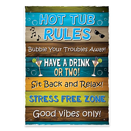 Red Ocean Funny Hot Tub Rules Wall Plaque - Novelty Hot Tub Outdoor Garden Sign For Outside - Hot Tub Accessories - Spa Home Decor Signs - Hot Tub Signs For Garden