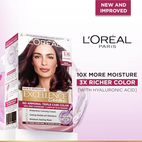 Image of L'Oreal Paris Excellence Creme Hair Color, 3.16 Burgundy, 72ml+100g