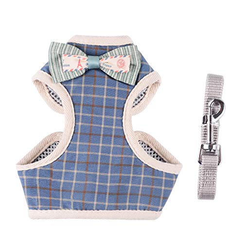April Pets Comfortable Stylish Cotton Dog & Cat Harness Leash Set for Small Puppies and Cats (S, Blue Plaid)